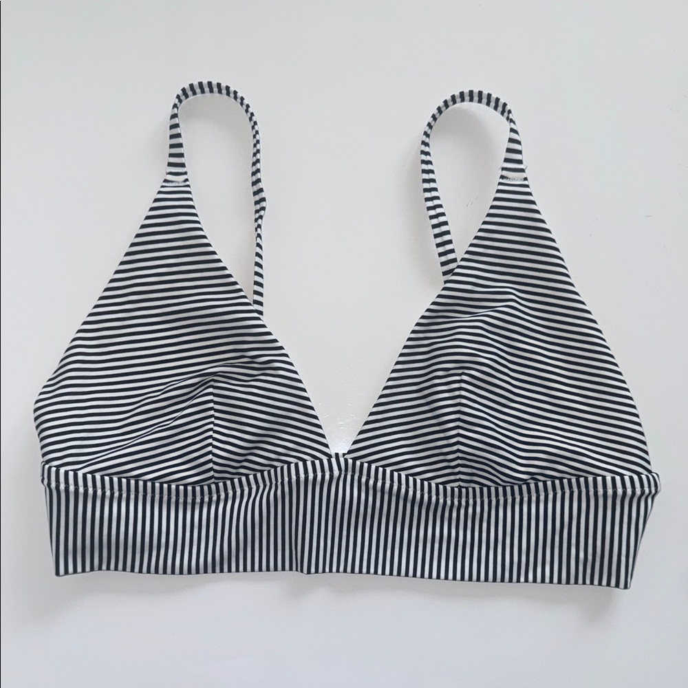 aerie Black and White Striped Bikini Top